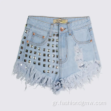 Hot Summer High High Waist Baggy Rhinestone Denim σορτς